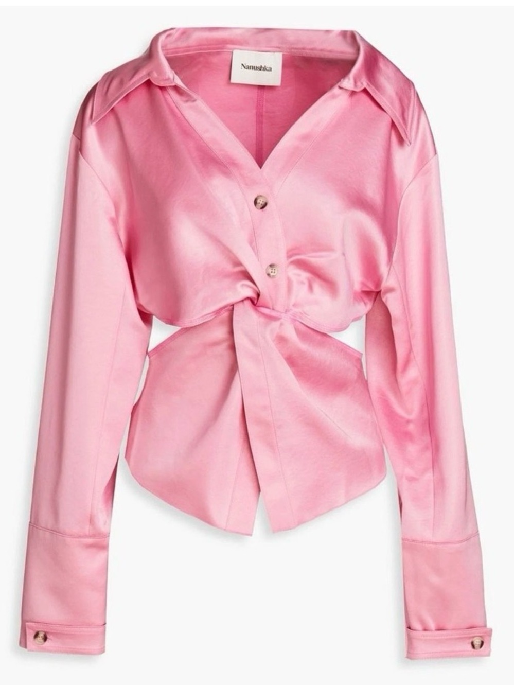 Nanushka Pink Satin Twist-Front Blouse Size S